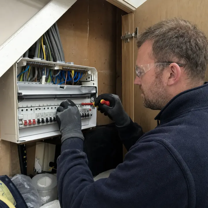 Fixaki electrician working on an electrical installation