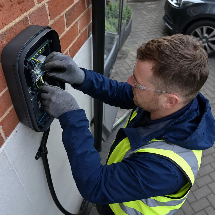 Electrician installing an electric vehicle charger