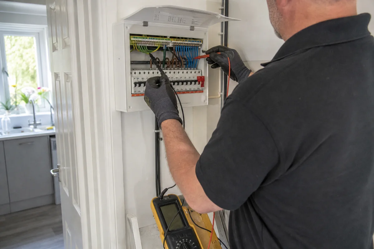 Electrician testing circuits during an EICR inspection